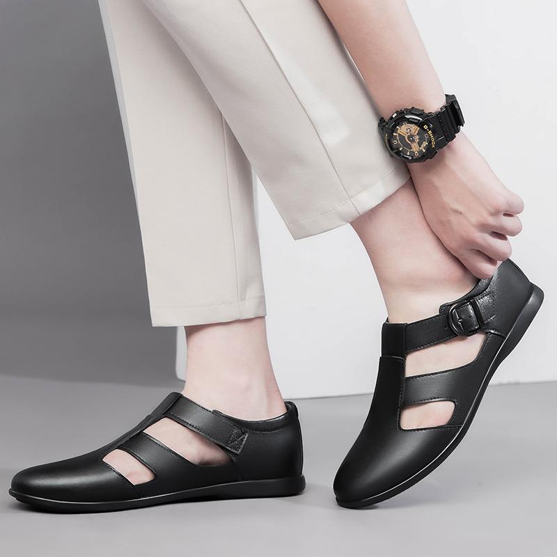 FashionMale Genuine Leather Classic Men Slippers Beach Shoes for Comfortable Walking Roman Sandalias Zapatos Hombre Sandalias