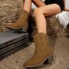 Fashion Ladies Shoes On Sale 2024 High Quality Sleeve Women's Boots Winter Round Toe Suede Solid Short Barrel Block Heel Plus Size Boots