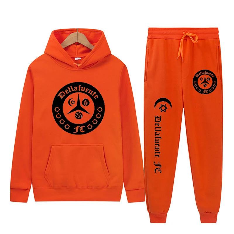 Dellafuente толстовки + брюки комплекты из 2 предметов мужские модные толстовки с буквенным принтом и графическим принтом бегун повседневный пуловер с капюшоном спортивные штаны