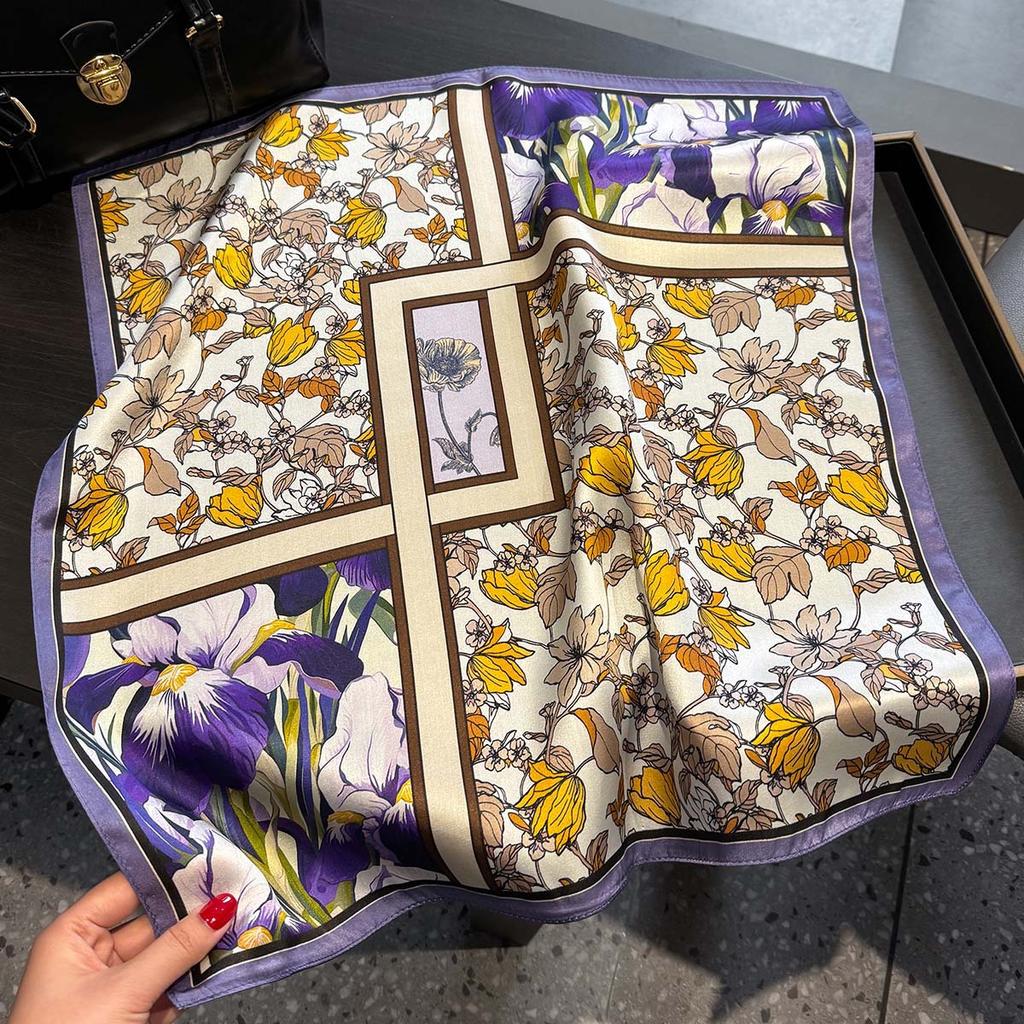 100% Foulard Carre En Soie Naturelle Pour Femmes  Imprimer Cheveux Hijab Foulard Femme Printemps Foulard Chale Enveloppes