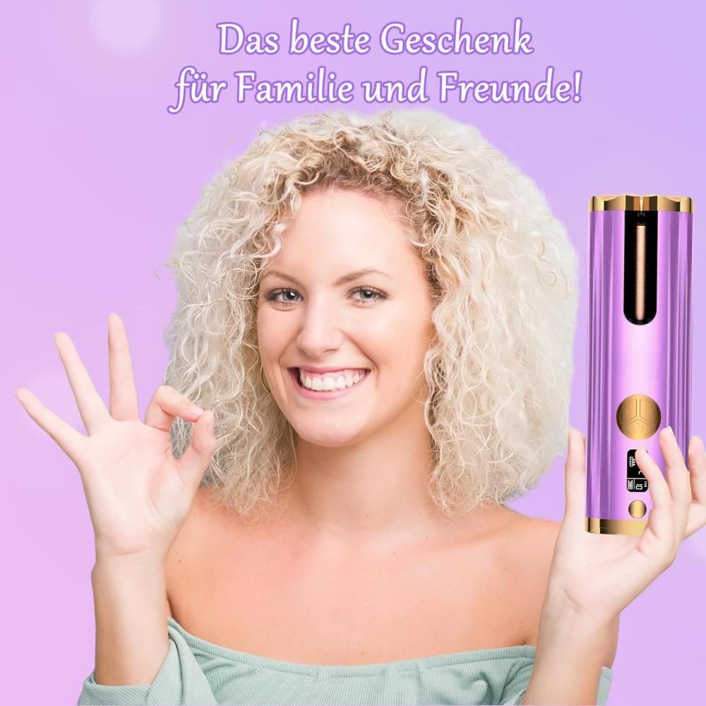 Automatic Curling Iron, Wireless Curling Iron, Negative Ion Curling Iron with Battery LCD Display, 6 Temperatures and Timer for Small, Large Curls