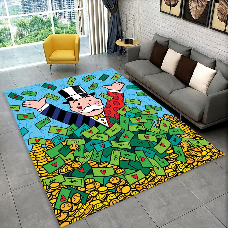 Monopoly Dollar Rich Game Cartoon Carpet Rug for Bedroom Living Room Sofa Playroom Doormat Home Decor,Kid play Area Rug Non-slip