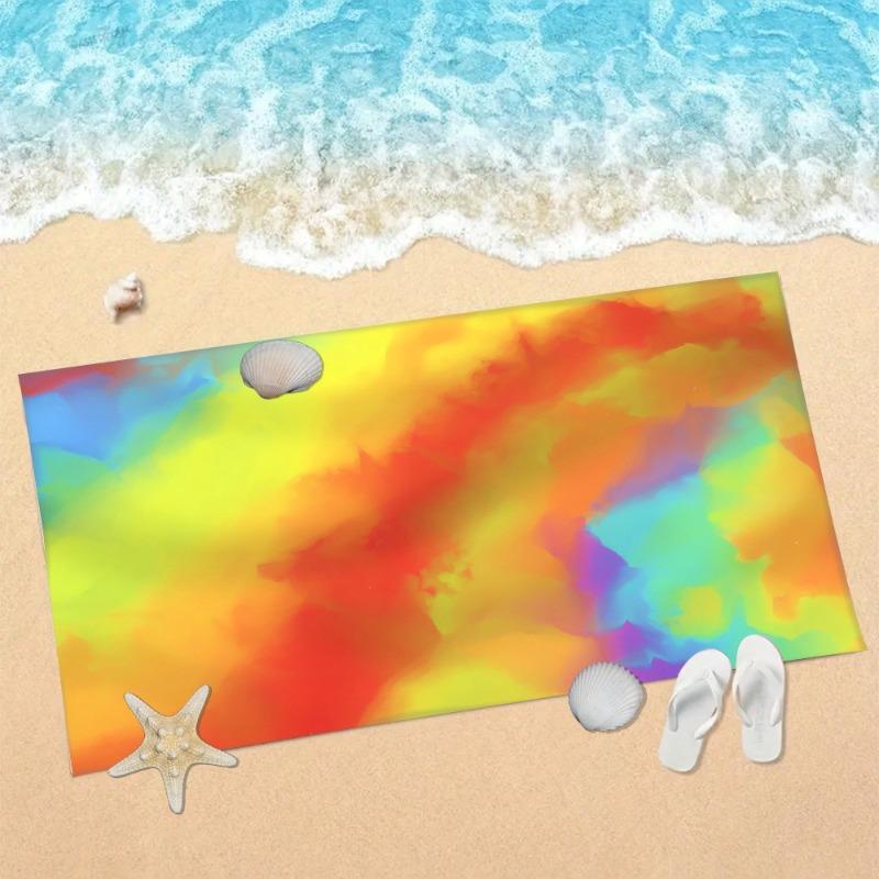 Summer Rainbow Tie-Dye Beach Towel Colorful Gradient Radial Art Print Soft Absorbent Quick Dry Towel for Beach Use