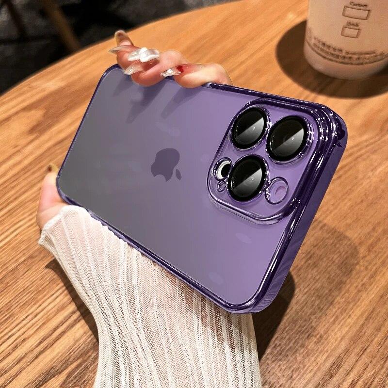 Original Square Plating Border Clear Phone Case For IPhone 11 12 13 14 15 Pro Max Plus Mini XS XR X Lens Film Protective Cover