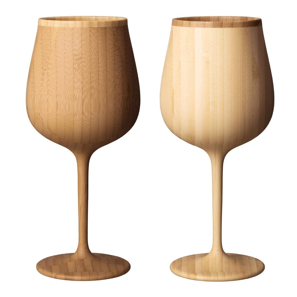 RIVERET Wine Glass Burgundy 380ml Pair Set Bamboo Dishwasher Safe White/Brown RV-118WB
