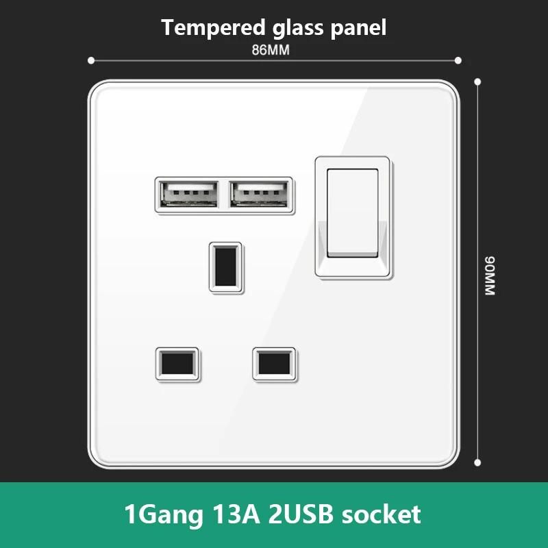 UN UK RU Standard Wall Light Switch Power Socket,18W Plug Type-C USB Quick Charging Universal 5-pin Tempered Glass Socket Outlet