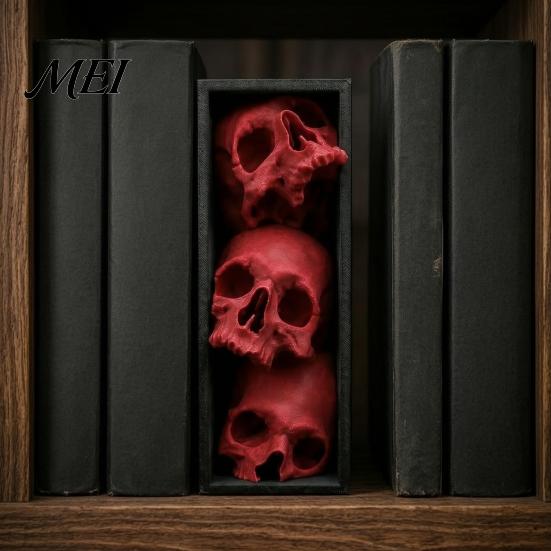 Темные фэнтези Домашние украшения 3 шт. Хэллоуин 3-уровневые книжные подставки в виде черепа, Готическая смола Декор для книжной полки для офиса, Статуя скелета Книжные полки Жуткие