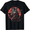 Japanese Samurai Cat Graphic T Shirt for Unisex 100 Cotton Ninja Cat Anime Style Casual Short Sleeve Black Top 2026 New
