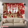 2D Boho Rustic Valentine Tapestry, Red Hearts, Flowers & Teddy Bears