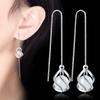 Women Korean Fashion Elegant 925 Silver Plated Anti-allergy Simple Spiral Opal Ear Line Dangle Stud Earrings Female Long Ear Jewelry Xmas Gift