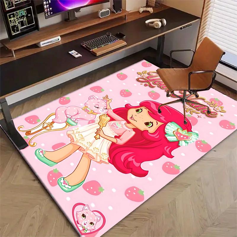 Princess Strawberry Design Area Rug Personalized Name- Non-Slip, Soft & Cozy Floor Mat for Living Room, Office - Indoor/Outdoor Carpet