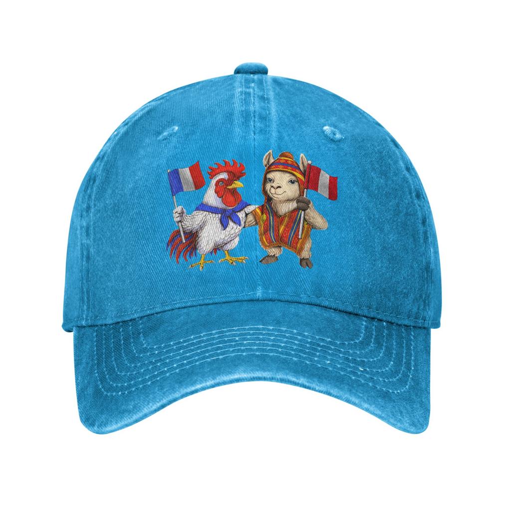 French Peruvian Roots France Peru Flag Baseball Caps Casual Distressed Washed Rooster Alpaca Snapback Unisex Outdoor Soft Hats