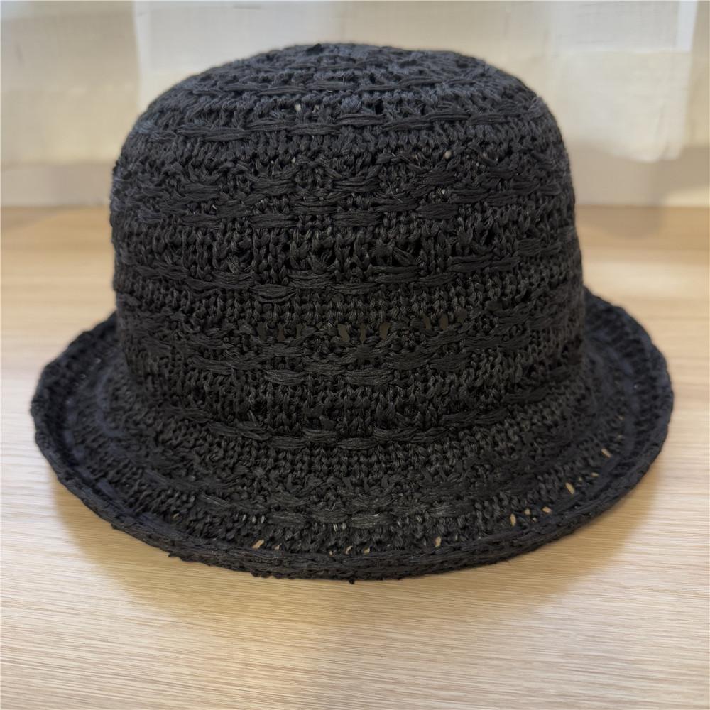Hollow and Breathable Knitted Small Crimped Top Hat Women's Spring and Summer Face Small Plain Basin Hat Bucket Hat