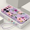 Purple Floral Print Slim Shockproof Case Shell For Xiaomi 13T Poco F6 Pro X6 X5 Redmi Note 14 Pro 13 12 11 Lanyard Silicone Matte TPU Soft Phone Cover