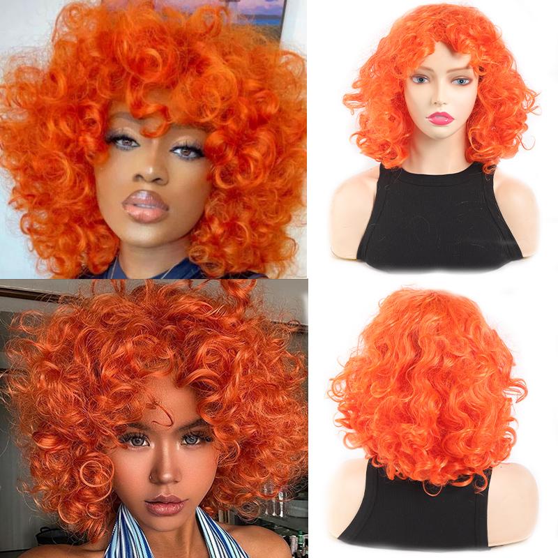 Оранжевый вьющийся короткий парик, мягкие синтетические волосы, свободные кудри в европейском стиле, оранжевые женские волосы