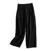 Women Pants High Waist Button Zipper Fly Casual Trousers Solid Color Straight Wide Leg Leisure Long