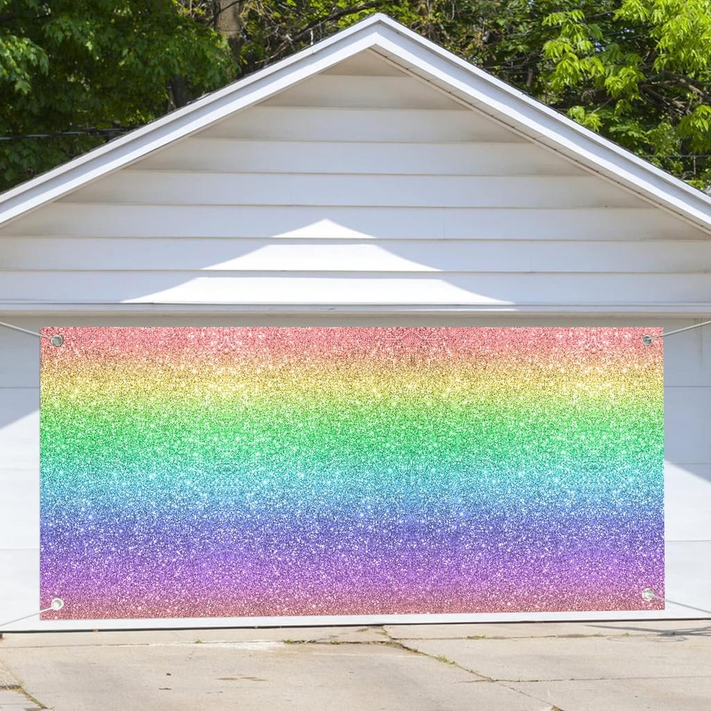 Colorful Rainbow Printed Garage Door Decorations Background (No Glitter) Party Photography Backdrop Kids Girl Princess Birthday Outdoor Banner Party