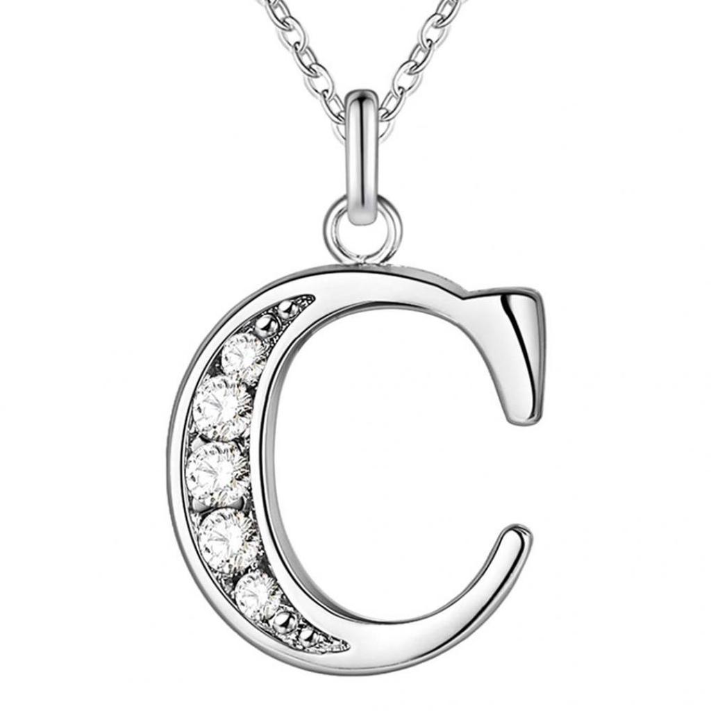 Simple Shiny Zircon 26 English Letters Pendant Women Men Thin Necklaces Jewelry MIT