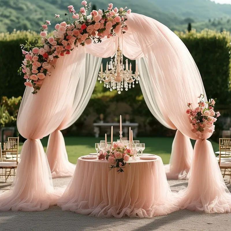 2pcs Burgundy Overlength Tulle Fabric for Halloween Wedding DIY Deco Black Polyester Tulle Table Skirt Ceiling Halloween