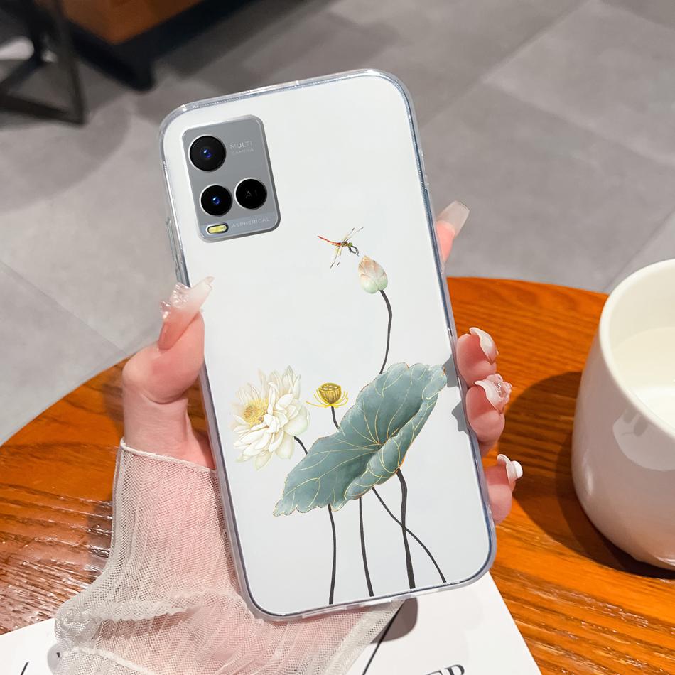 Чехол для телефона Vivo Y21 Y21S Y21T Y21A Y21E Y21G С рисунком цветов Мягкий прозрачный ТПУ Силиконовый Funda Для Vivo Y 21 Легкий бампер
