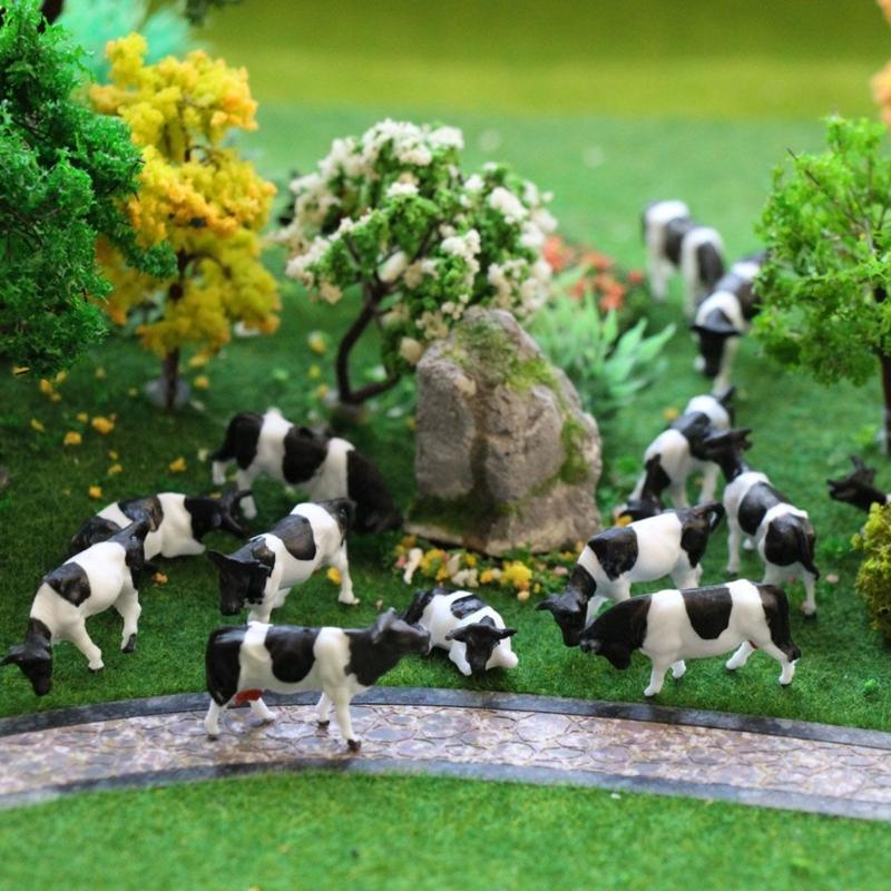 10 шт. 1:Реалистичные модели коров в масштабе 1:87, игрушка, миниатюрное украшение для дома и классной комнаты, животное с фермы из АБС-пластика