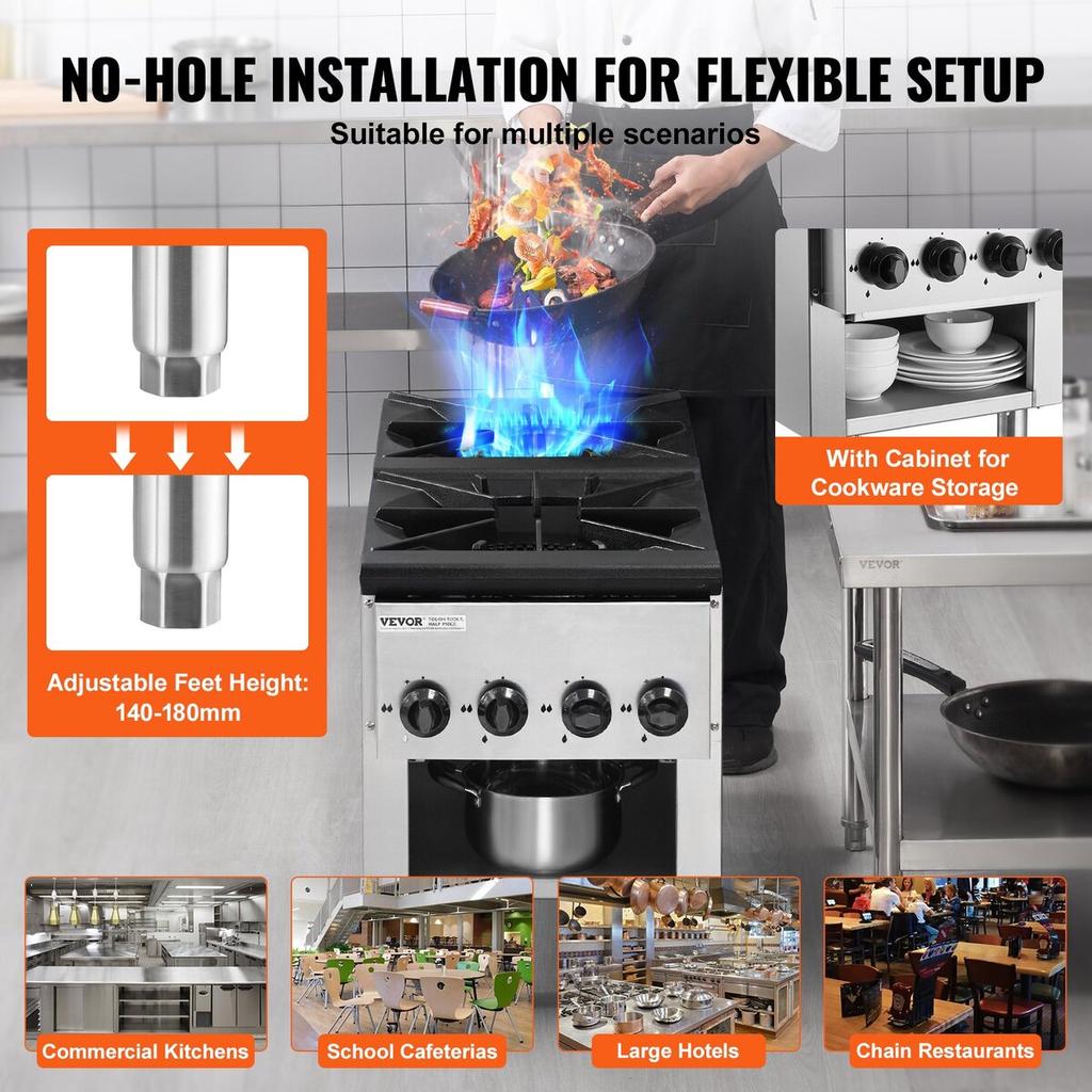 Commercial Gas Range Stove 2 Burners Countertop Cooking Hot Plate Kitchen