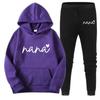 Women Two-Piece NANA Print Casual Wear Set Soft Micro Elasticity Polyester Crew Neck Sweatshirt and Jogger Sweatpants for Women