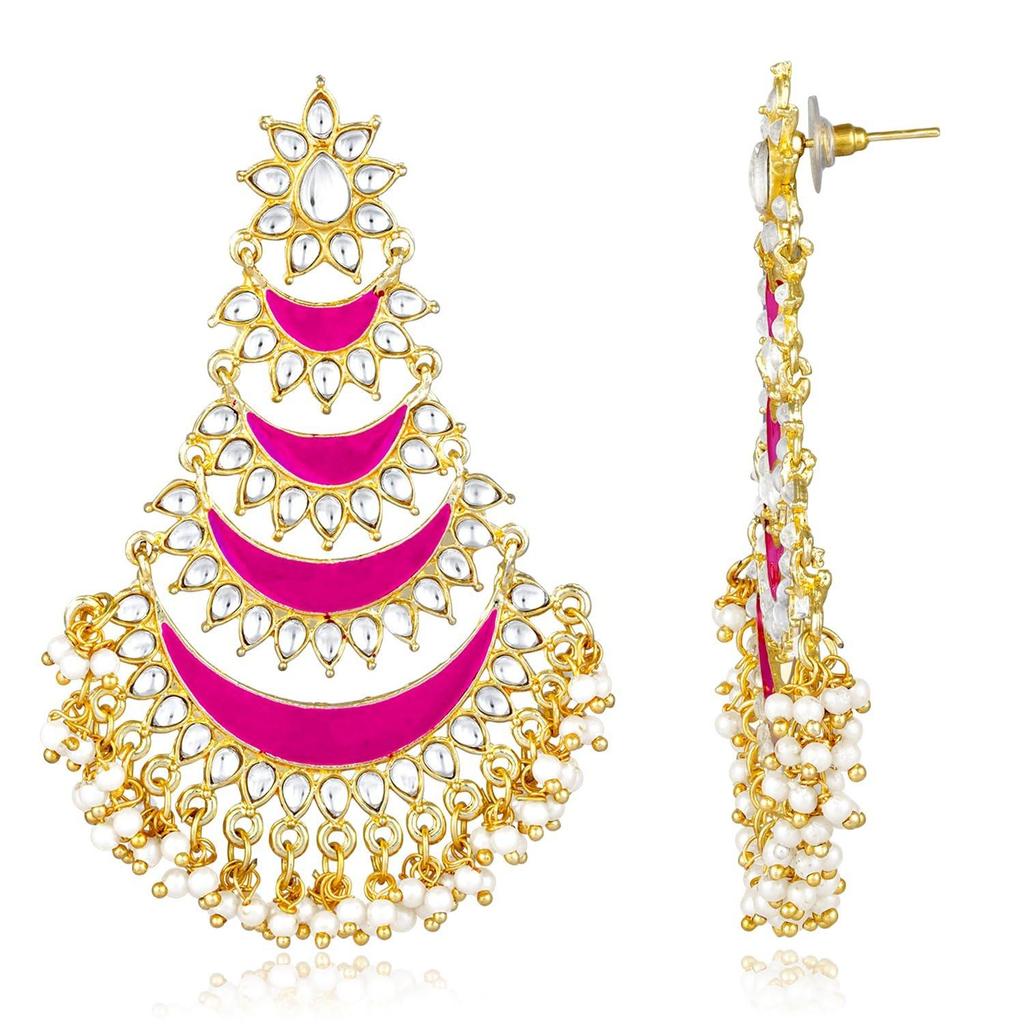 Pink Kundan & Laria Studded Dangle Earrings Ethnic Jewellery for Women