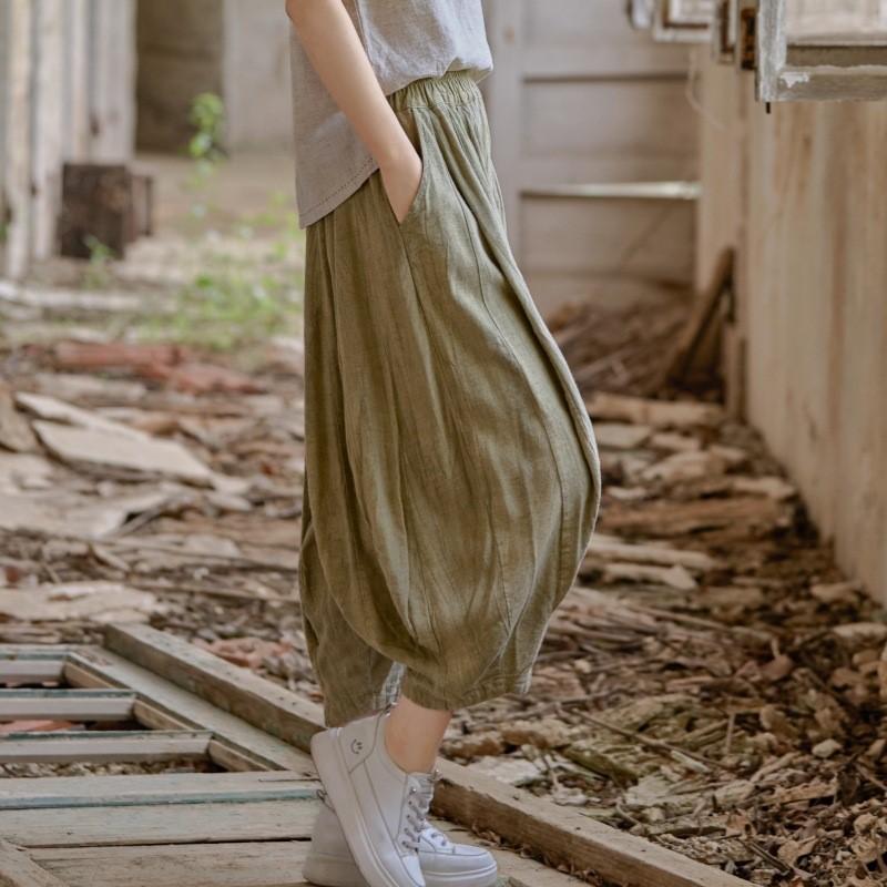 Johnature Ayollar Vintage Keng Oyoqli Shimlar Elastik Bel Bir Rangli Shimlar Yozgi Keng Kundalik Ayollar Shimi