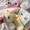 Women's Winter Australian Wool Socks: Thick Cartoon Kitten Embroidery, Mid-Calf Bubble Style, Cozy for Sleep, College Trend.