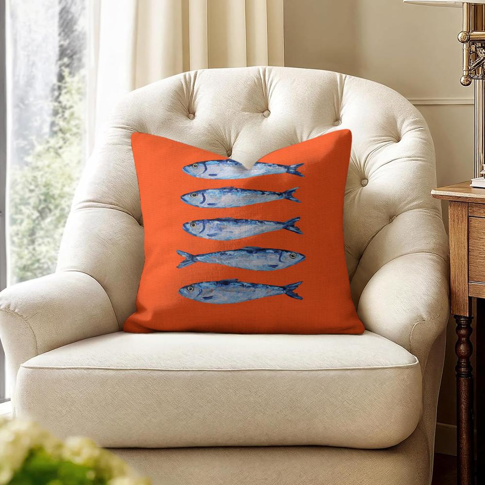 Sardines Art Cushion Cover Natural Linen Organic Fabric DoubleSided Printing Couch Pillow Covers Home Decor