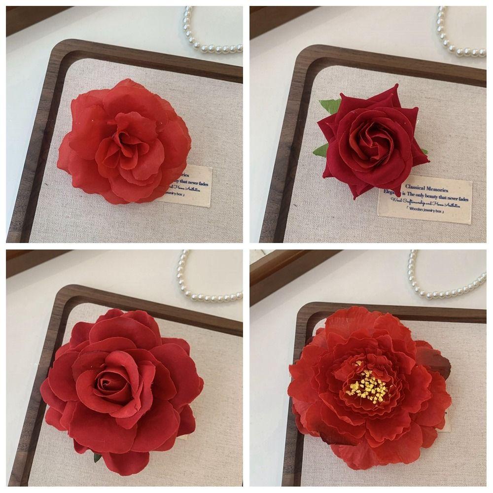 Cloth Red Rose Hairpin Bohemian Style Girl Hair Clip Sweet Flower Hair Clip Summer