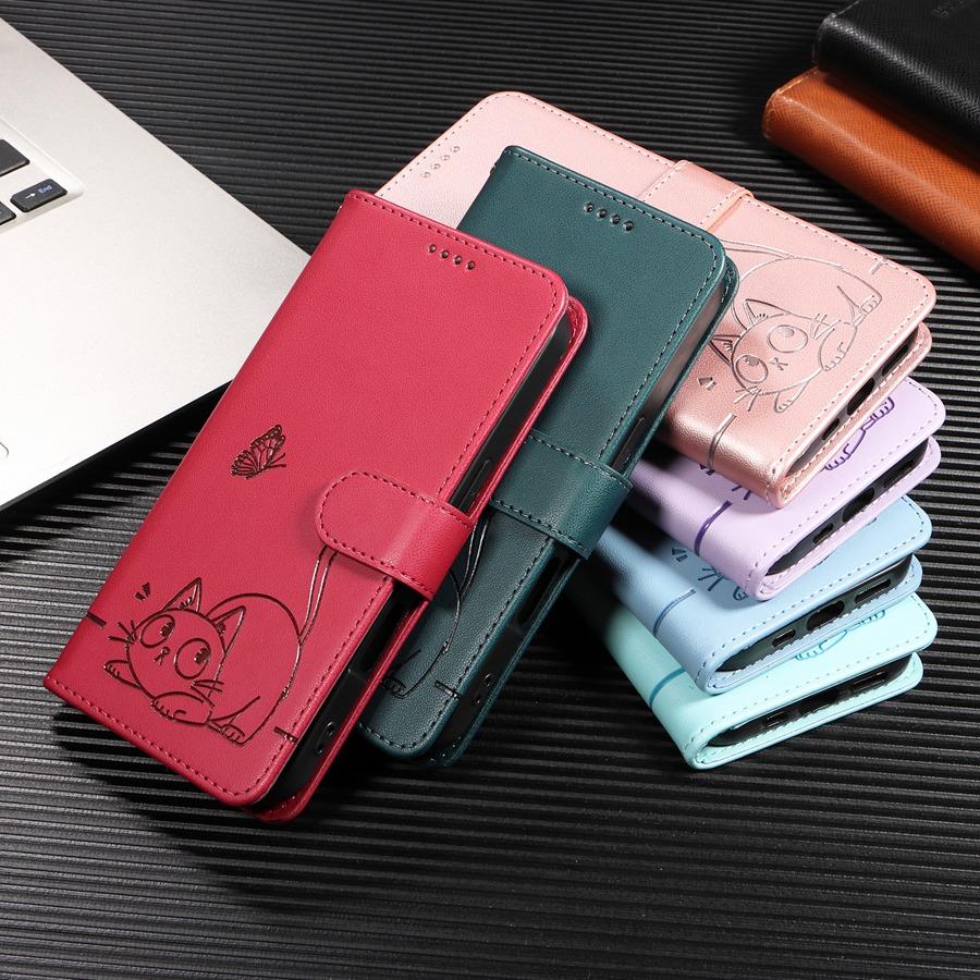 Прекрасный рельефный чехол-кошелек с кошкой и бабочкой с ремешком на запястье для iPhone/Samsung/Xiaomi Redmi 3, слоты для карт и карман для наличных, подставка, чехол-книжка для телефона