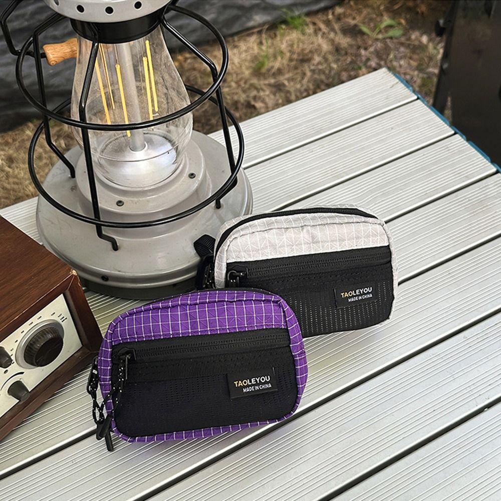 Lightweight Grid Fabric Mini Neck Pouch Adjustable Neck Lanyard Earphone Coin Purse Travel Camping