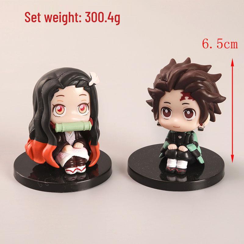 Demon Slayer Sitting Figures: Tanjiro, Nezuko, Kyojuro, Kanao, Zenitsu Ornaments (Set of 6)