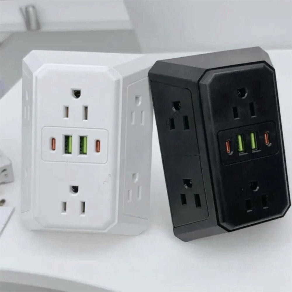 Multiple USB Ports Wall Mounted Power Socket US Plug Six Outlet Power Splitter for US Office Use