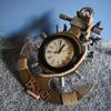 Средиземноморский стиль Винтаж Винтажный корабль Якорь Часы Настенное украшение Подвеска Деревянный штурвал Креативные бесшумные часы