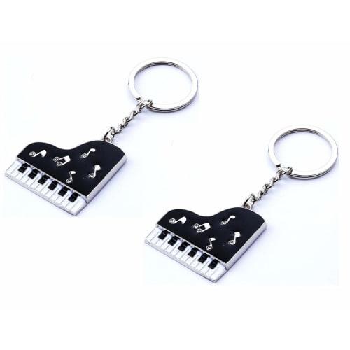 VIEAURA Piano Keychain Pair, Cute Musical Note Design, Gift, Silver and Black, Set of 2