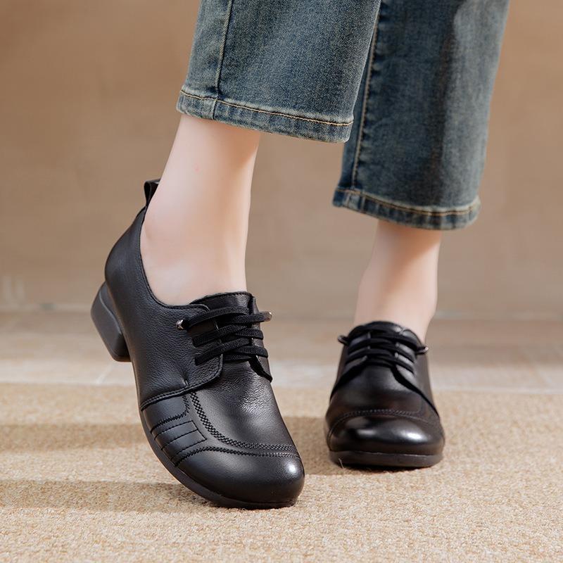 Туфли на говяжьей подошве, туфли матери, натуральная кожа, осенние новинки, удобная мягкая подошва для женщин среднего возраста, универсальные туфли на толстом каблуке