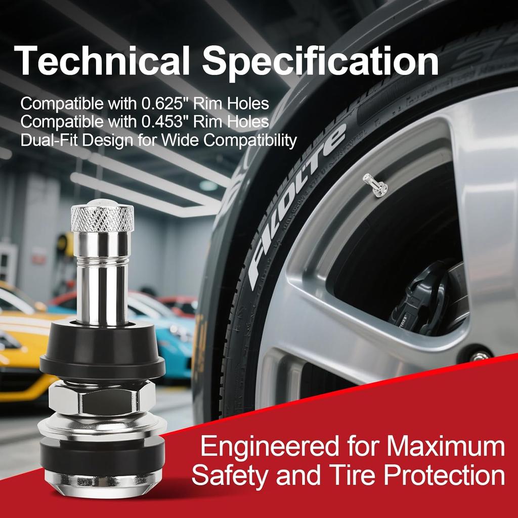 Вентиль TR416, 4 шт., Премиальные металлические вентили для бескамерных шин, Подходят для отверстий в диске 0,453" и 0,625", Серебристый
