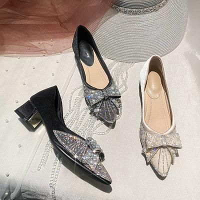 Большие размеры Новые туфли для женщин Туфли-лодочки Весна Лето Туфли с острым носком 5 см Высокие каблуки Вечерние Красивые Туфли-лодочки с жемчугом