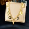 DIEYURO 316L Stainless Steel Golden Pattern Gorgeous Flower Heart Square Sun Pendant Necklace Women New Classic Jewelry