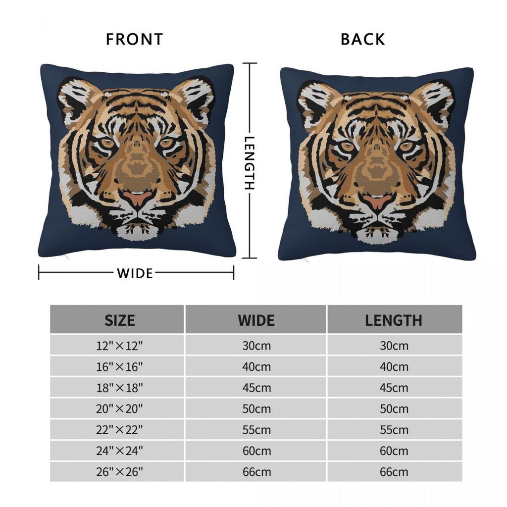 Tiger Face Square Pillowcase Polyester Linen Velvet Printed Zip Decor Room Cushion Cover