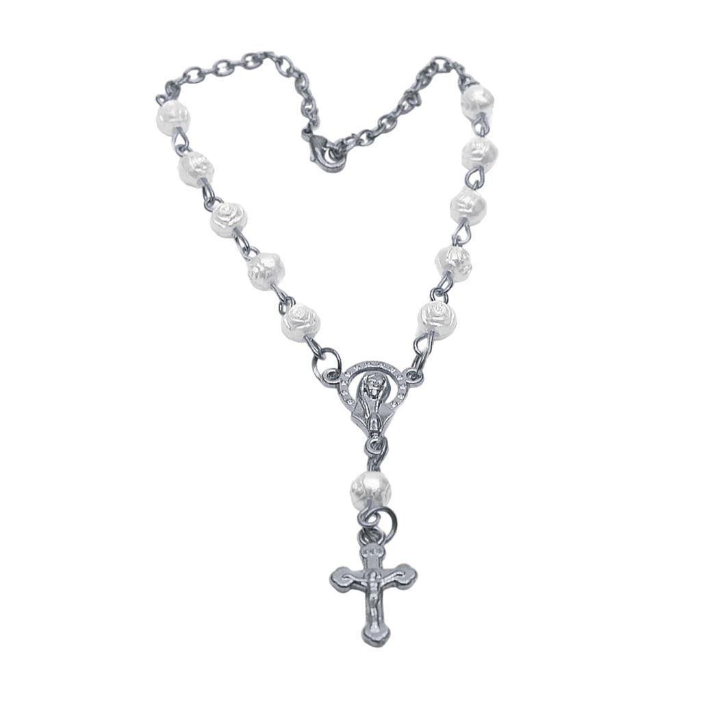 Розовый браслет-розарий с бусинами 6 мм, с крестом-подвеской, для женщин, девушек, католицизма, для молитвы, религиозные украшения на каждый день