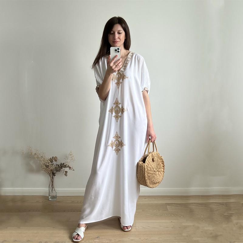 Женская пляжная туника единого размера, с цветочной вышивкой