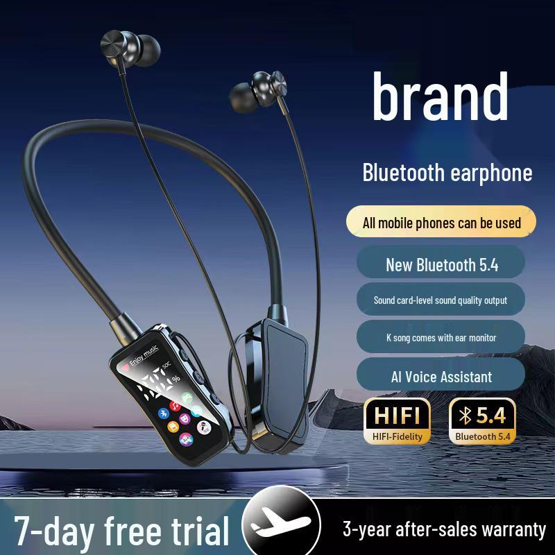 Спортивные Bluetooth-наушники с цифровым дисплеем, шейным ободком, долгим временем работы от аккумулятора, шумоподавлением, слотом для карты и превосходным звуком