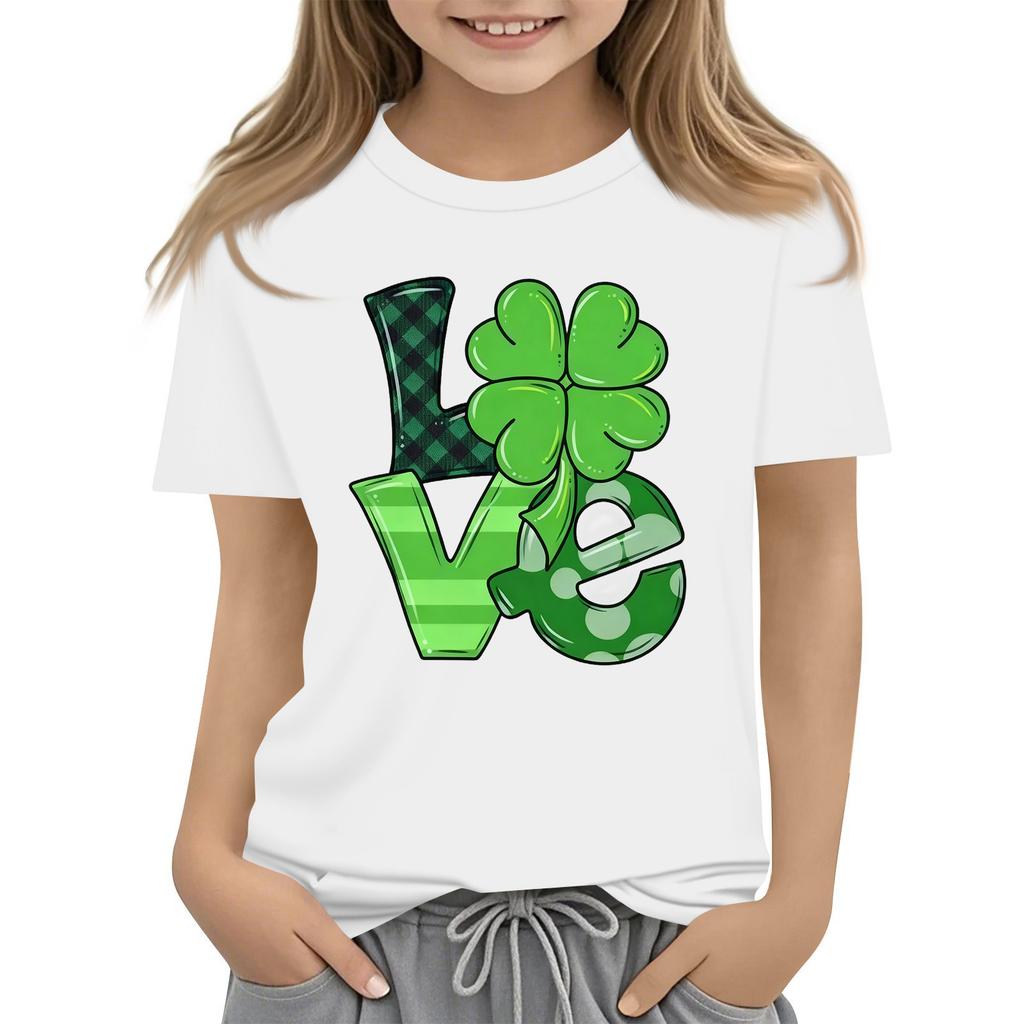 Children's Round Neck Casual Saint Patrick Printed Short Sleeve T-Shirt