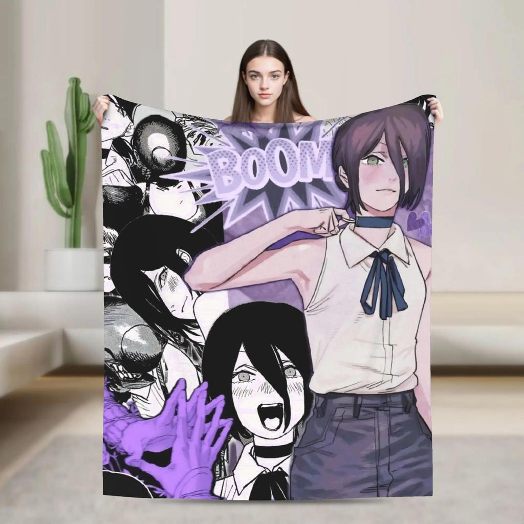 Chainsaw Man Anime Reze Plush Flannel Throw Blanket Soft Warm Bedspread for Living Room Students