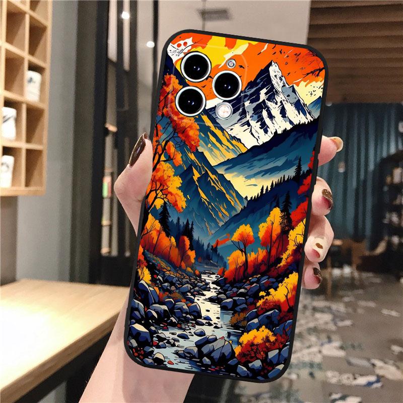 Landscape Mountain Moon Tree Phone Case For iphone 17 Pro Max Air 16 15 14 13 Pro Max 15 16 Pro 15Plus