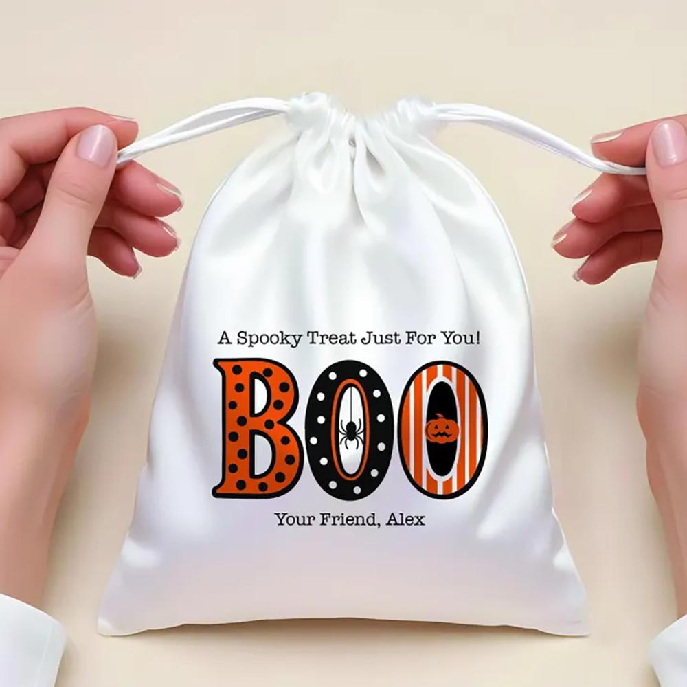 Индивидуальный набор из 5 шт. Мешочек для угощений BOO Сладкое или шалость Декор для вечеринки на Хэллоуин Мешочек для конфет на завязке Подарок на Хэллоуин Осенний праздник Подарки для детей
